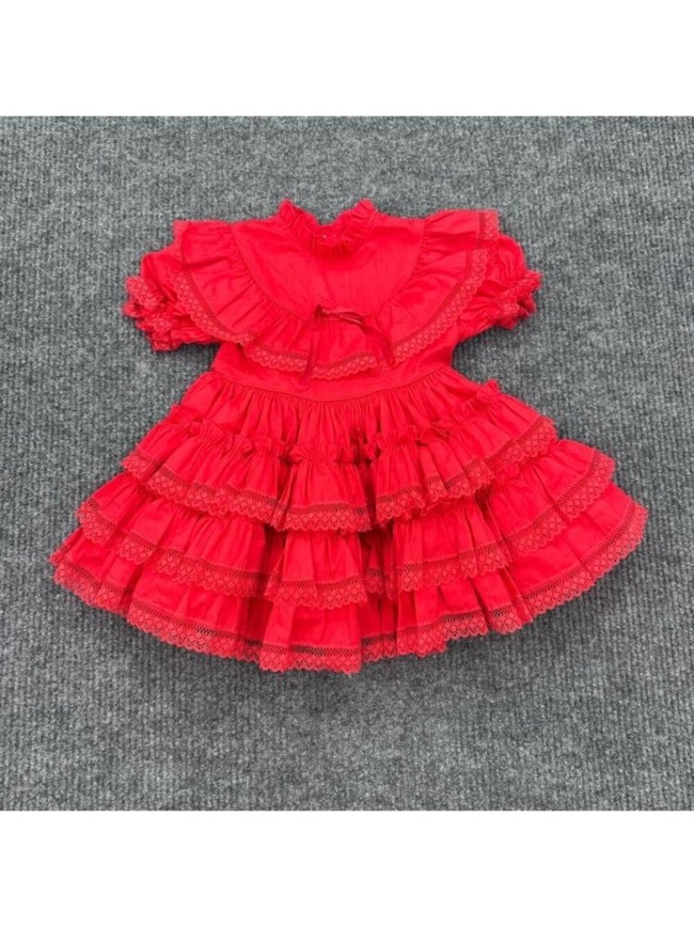 VTG Kids Avenue Red Frilly Ruffle Tiered Party Circle Pageant Dress Girls size 4